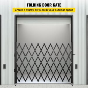 single folding security gate, 74"w x 51.57"h folding door gate, steel accordion security gate, flexible expanding security gate, 360° rolling barricade gate, scissor gate or door with padlock