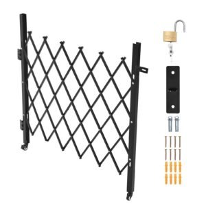 Single Folding Security Gate, Lockable Scissor Gate with 360° Swivel Casters, Outdoor Barricade Steel Retractable Gates, for Entry Security, Garage, Warehouse & Pool, 43.31 x 51.57 in (W x H)