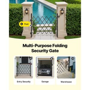 single folding security gate, lockable scissor gate with 360° swivel casters, outdoor barricade steel retractable gates, for entry security, garage, warehouse & pool, 43.31 x 51.57 in (w x h)
