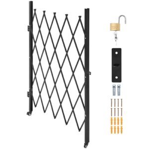 Single Folding Security Gate, Lockable Scissor Gate with 360° Swivel Casters, Outdoor Barricade Steel Retractable Gates, for Entry Security, Garage, Warehouse & Pool, 49.61 x 77.76 in (W x H)