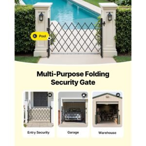 single folding security gate, lockable scissor gate with 360° swivel casters, outdoor barricade steel retractable gates, for entry security, garage, warehouse & pool, 66.93 x 51.57 in (w x h)