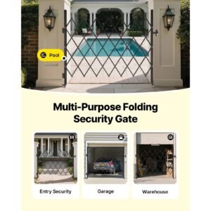 single folding security gate, lockable scissor gate with 360° swivel casters, outdoor barricade steel retractable gates, for entry security, garage, warehouse & pool, 70.87 x 63.39 in (w x h)
