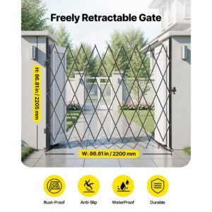 single folding security gate, lockable scissor gate with 360° swivel casters, outdoor barricade steel retractable gates, for entry security, garage, warehouse & pool, 86.61 x 86.81 in (w x h)