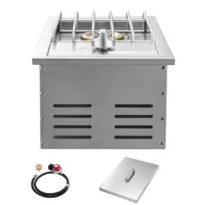 Single Grilling Side Burner, 15,000BTU Liquid Propane Side Burner for Outdoor Kitchen, Convertible to Natural Gas, 304 Stainless Steel Built-in Single Grill Burners for BBQ Grill Island
