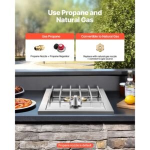 single grilling side burner, 15,000btu liquid propane side burner for outdoor kitchen, convertible to natural gas, 304 stainless steel built in single grill burners for bbq grill island