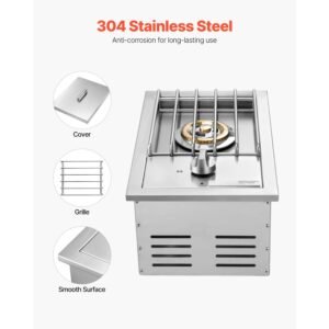 single grilling side burner, 15,000btu liquid propane side burner for outdoor kitchen, convertible to natural gas, 304 stainless steel built in single grill burners for bbq grill island