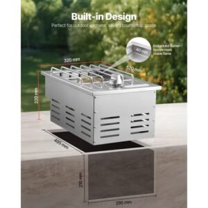 single grilling side burner, 15,000btu liquid propane side burner for outdoor kitchen, convertible to natural gas, 304 stainless steel built in single grill burners for bbq grill island