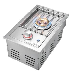 single grilling side burner, 17,000btu liquid propane side burner for outdoor kitchen, convertible to natural gas, 304 stainless steel built in single grill burners with led for bbq grill island