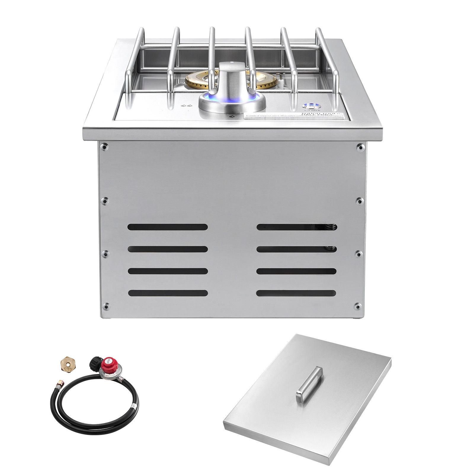 single grilling side burner, 17,000btu liquid propane side burner for outdoor kitchen, convertible to natural gas, 304 stainless steel built in single grill burners with led for bbq grill island