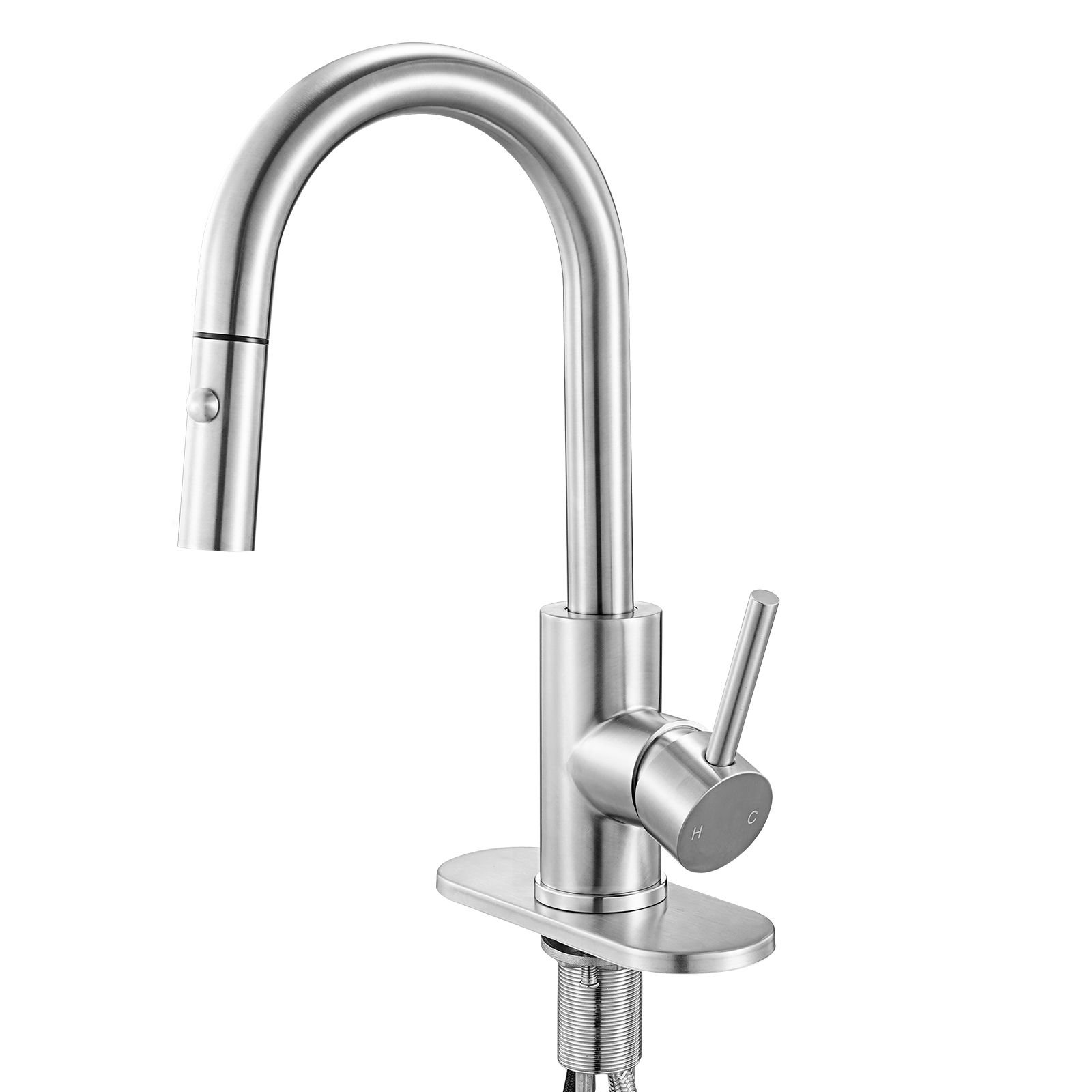 single handle sink faucet, brushed nickel kitchen faucet with pull down sprayer, suitable for bathroom, rv, bar sink, public restroom, stream & spray dual water flow modes, leak proof valve