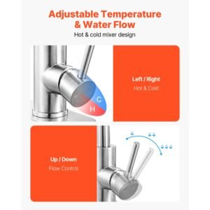 single handle sink faucet, brushed nickel kitchen faucet with pull down sprayer, suitable for bathroom, rv, bar sink, public restroom, stream & spray dual water flow modes, leak proof valve
