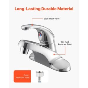 single handle sink faucet, chrome plated silver single handle bathroom faucet, kitchen water faucets with overflow 1 or 3 hole, suitable for bathroom, rv, bar sink, public restroom, press type