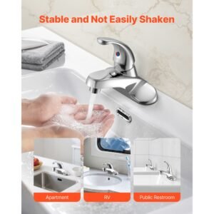 single handle sink faucet, chrome plated silver single handle bathroom faucet, kitchen water faucets with overflow 1 or 3 hole, suitable for bathroom, rv, bar sink, public restroom, press type