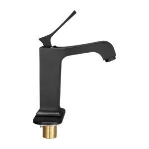 single handle sink faucet, matte black finish faucet kitchen sink, kitchen water faucets with push button drain, suitable for bathroom, rv, bar sink, public restroom, waterfall style spout