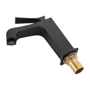 single handle sink faucet, matte black finish faucet kitchen sink, kitchen water faucets with push button drain, suitable for bathroom, rv, bar sink, public restroom, waterfall style spout