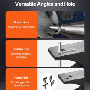 single horn anvil, 110lbs cast steel anvil, high hardness rugged round horn anvil for blacksmiths, with large countertop and stable base, metal working tool for metal bending, shaping, twisting
