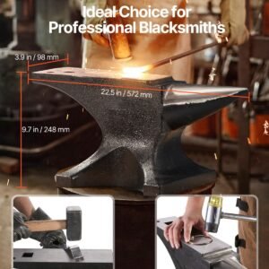 single horn anvil, 110lbs cast steel anvil, high hardness rugged round horn anvil for blacksmiths, with large countertop and stable base, metal working tool for metal bending, shaping, twisting