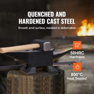 single horn anvil, 22lbs cast steel anvil, high hardness rugged round horn anvil blacksmith, large countertop and stable base, with round and square hole, metalsmith tool for bending and shaping
