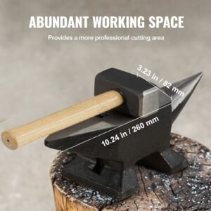 single horn anvil, 22lbs cast steel anvil, high hardness rugged round horn anvil blacksmith, large countertop and stable base, with round and square hole, metalsmith tool for bending and shaping