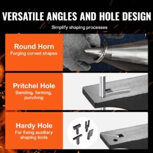 single horn anvil, 66lbs cast steel anvil, high hardness rugged round horn anvil blacksmith, with round and square hole, large countertop and stable base, metalsmith tool for bending and shaping