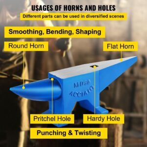 single horn anvil cast steel anvil blacksmith for sale forge steel tools with round and square hole and equipment anvil rugged blacksmith jewelers durable and robust metal working tool 105lbs