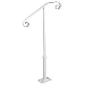 single post handrail white wrought iron post mount step grab supports fits 1 or 2 steps grab rail single post railing