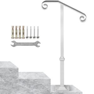 Single Post Handrail White Wrought Iron Post Mount Step Grab Supports Fits 1 or 2 Steps Grab Rail Single Post Railing