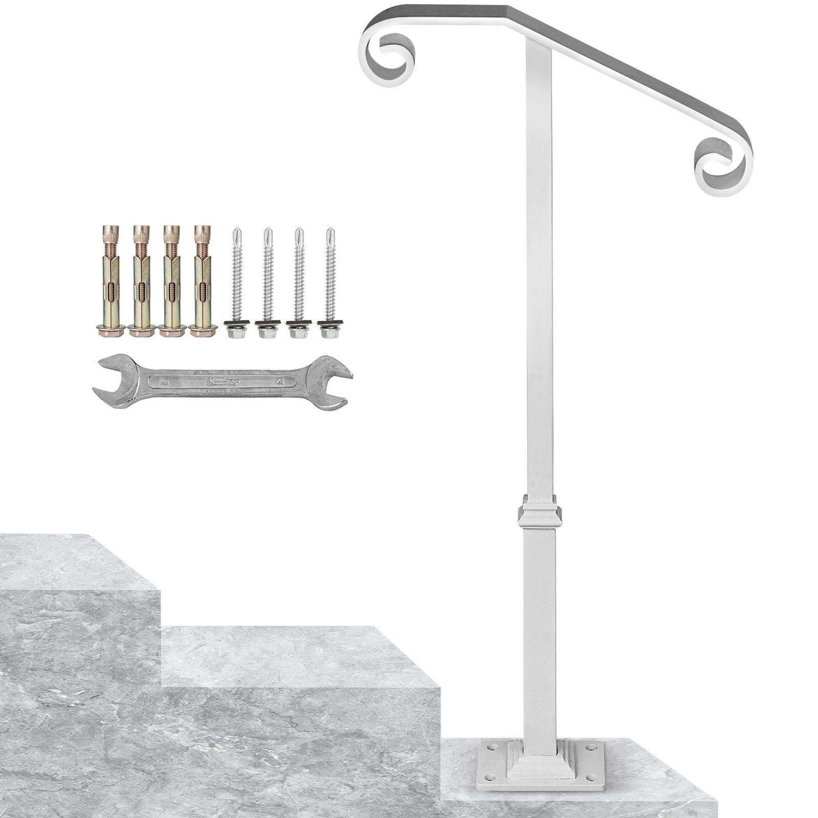 single post handrail white wrought iron post mount step grab supports fits 1 or 2 steps grab rail single post railing