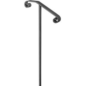 single post handrail wrought iron post mount step grab supports in ground long post fits 1 or 2 steps grab rail single post railing (gray)