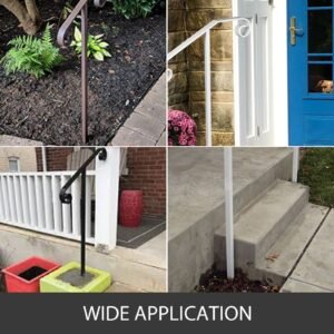 single post handrail wrought iron post mount step grab supports in ground long post fits 1 or 2 steps grab rail single post railing (gray)