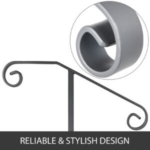 single post handrail wrought iron post mount step grab supports in ground long post fits 1 or 2 steps grab rail single post railing (gray)