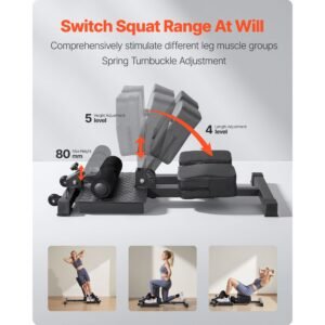 sissy squat machine, multi function deep sissy squat bench for leg muscle training, easy setup & foldable core waistline & glute workout equipment, leg exercise machine for home gym, black