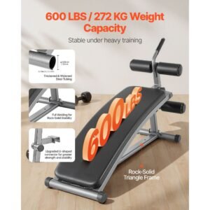 sit up bench, curved decline ab bench with reverse crunch handle, with 6 adjustable height setting, heavy duty steel, 600 lbs capacity for home gym workouts, strength training, full body muscles