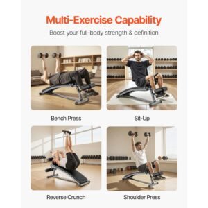 sit up bench, curved decline ab bench with reverse crunch handle, with 6 adjustable height setting, heavy duty steel, 600 lbs capacity for home gym workouts, strength training, full body muscles