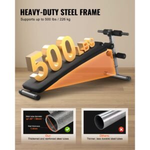sit up bench, folding curved decline ab bench, with 5 adjustable height settings, heavy duty steel, non slip design, 500 lbs capacity for home gym workouts, strength training, full body muscles