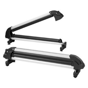 ski and snowboard roof rack, 31.7 inch universal ski rack for car roof fit most crossbars, carry up to 6 pairs of skis or 4 snowboards, aluminum snowboard ski rack with lock & rubber padding