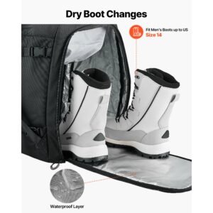 ski boot bag, 55l, snowboard boots travel backpack for men women, with waterproof exterior & bottom, durable 1680d oxford, bag for skis, snowboard, helmet, goggles, gloves, accessories (black)