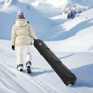 ski roller bag, up to 74.8 in/190 cm, padded snowboard bag with wheels for air travel, 600d waterproof oxford fabric, with adjustable straps, for skis poles goggles gloves helmet boots (black)