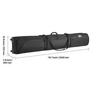 ski roller bag, up to 74.8 in/190 cm, padded snowboard bag with wheels for air travel, 600d waterproof oxford fabric, with adjustable straps, for skis poles goggles gloves helmet boots (black)
