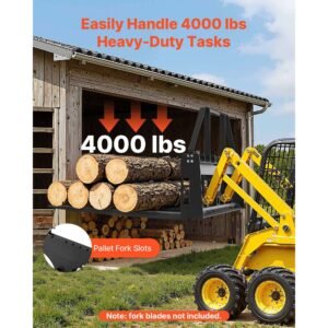skid steer pallet fork frame, 4000 lbs rated capacity, 45 inch pallet fork frame attachments with 2 inch hitch receiver & spear sleeves, fit for quick attach tractor loaders, frame only
