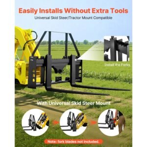 skid steer pallet fork frame, 4000 lbs rated capacity, 45 inch pallet fork frame attachments with 2 inch hitch receiver & spear sleeves, fit for quick attach tractor loaders, frame only