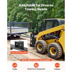 skid steer pallet fork frame, 4000 lbs rated capacity, 45 inch pallet fork frame attachments with 2 inch hitch receiver & spear sleeves, fit for quick attach tractor loaders, frame only