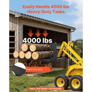 skid steer pallet frame, 4000 lbs rated load capacity, 45 inch pallet fork frame attachments with 2 inch hitch receiver & spear sleeves, fit for loaders tractors quick attach mount, frame only