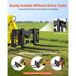 skid steer pallet frame, 4000 lbs rated load capacity, 45 inch pallet fork frame attachments with 2 inch hitch receiver & spear sleeves, fit for loaders tractors quick attach mount, frame only