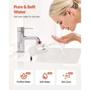 skincare water filter, faucet mount water filters with micro nano bubble for skin, sink tap purifier, removes chlorine with 1 filter, for kitchen and bathroom faucets, white + gold