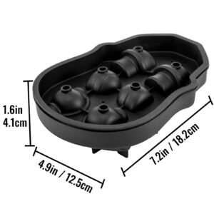 skull ice cube tray, 6 grid skull ice ball maker, flexible black silicone ice tray with lid & funnel, skull ice cubes in 3 distinct patterns for beverages & chocolates on parties & holidays