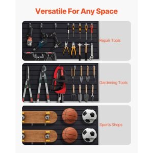slat wall paneling, 2 x 4 ft, pvc garage slatwall with modular design, black slat wall easy to install adjustable slatwall panel with coupling structure & diy cutting, fits for storage & display