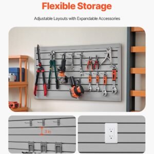 slat wall paneling, 2 x 4 ft, pvc garage slatwall with modular design, grey slat wall easy to install adjustable slatwall panel with coupling structure & diy cutting, fits for storage & display