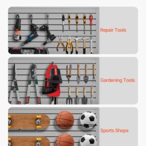 slat wall paneling, 2 x 4 ft, pvc garage slatwall with modular design, grey slat wall easy to install adjustable slatwall panel with coupling structure & diy cutting, fits for storage & display