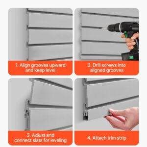 slat wall paneling, 2 x 4 ft, pvc garage slatwall with modular design, grey slat wall easy to install adjustable slatwall panel with coupling structure & diy cutting, fits for storage & display